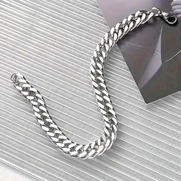 Bracelet Cuban Chain Titanium Metal Link Unisex Punk Edgy Rock Trendy Stylish - Picture 4 of 4